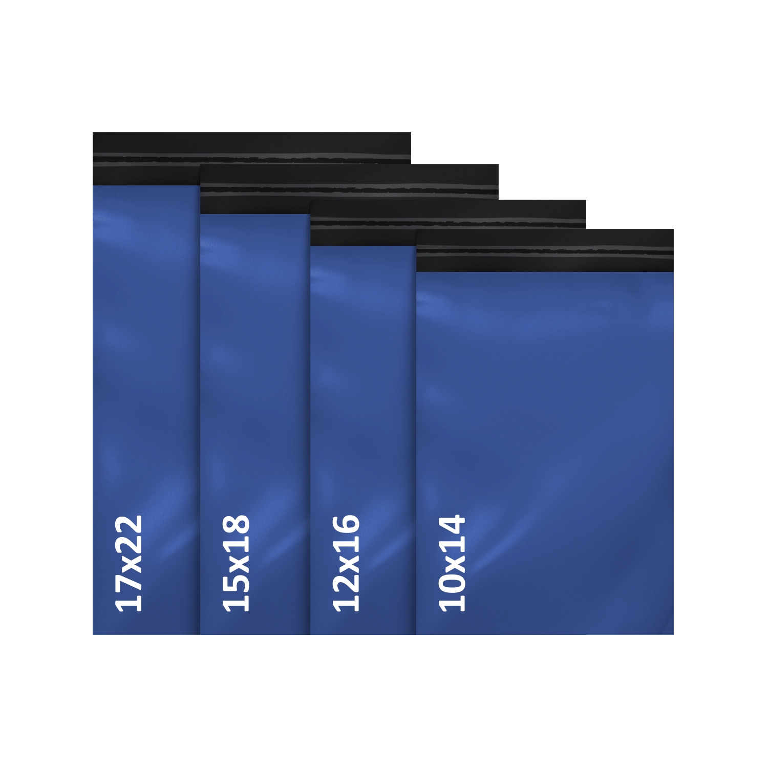 100x Blue Plastic Mailing Bags - 25 of Each Assorted Sizes