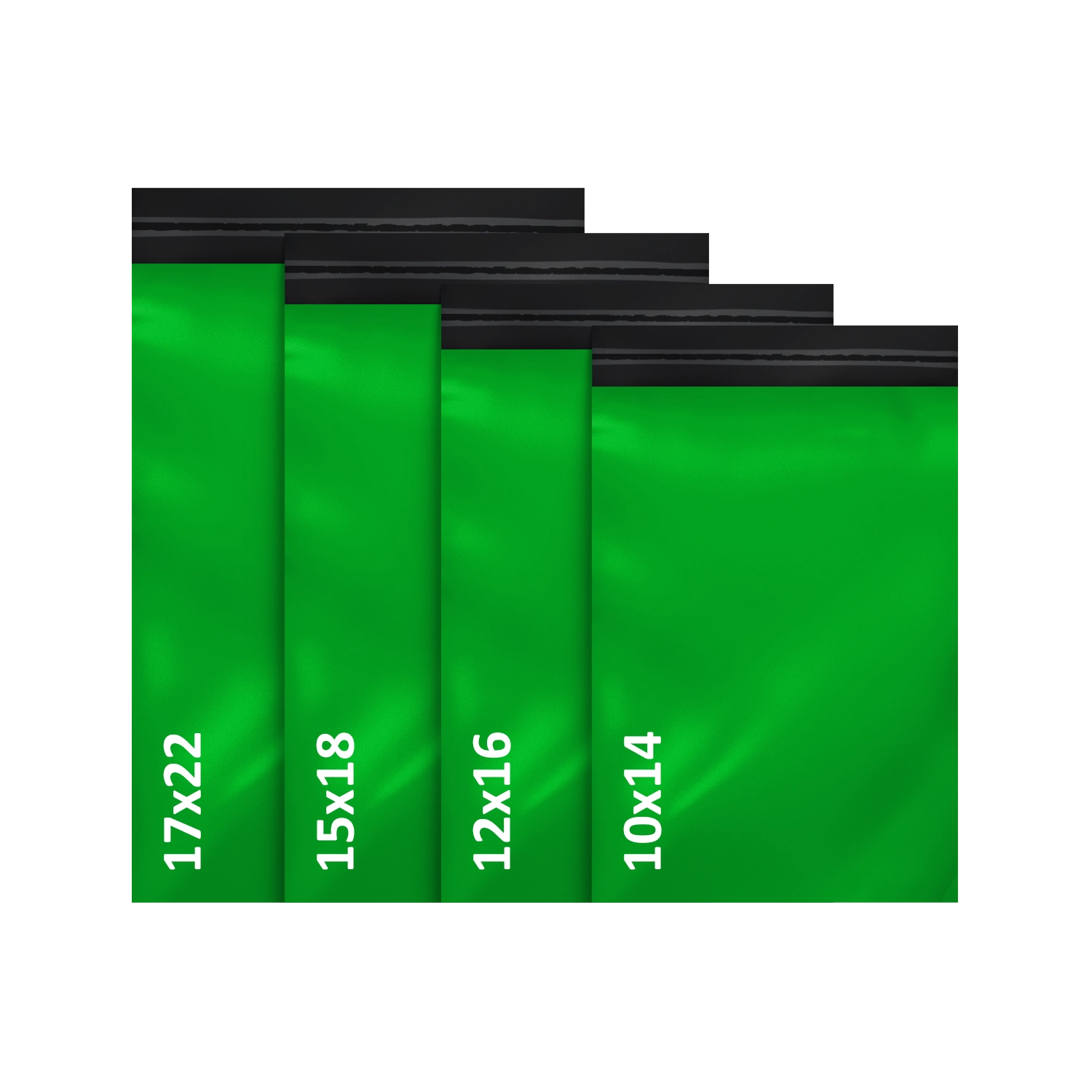 100x Green Plastic Mailing Bags - 25 of Each Assorted Sizes