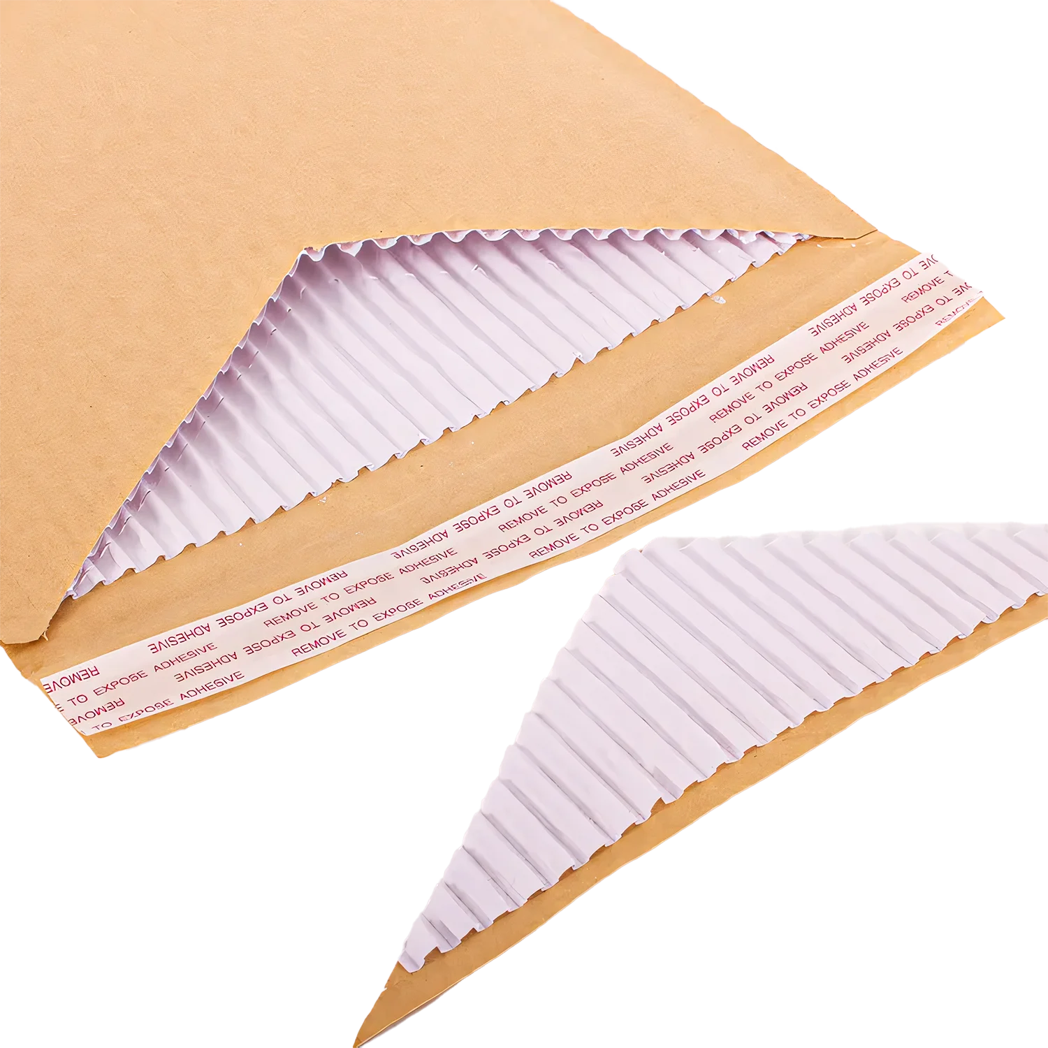 Corrugated cardboard envelope with removable inner protecting lining